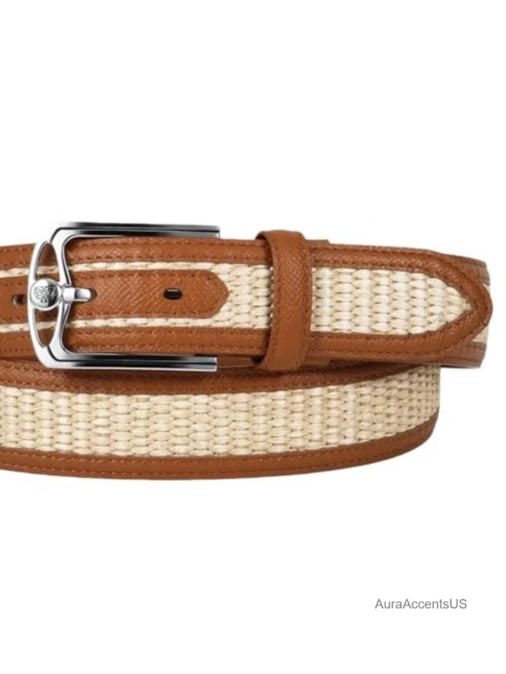 Leather & Woven Fabric Golf Belt with Silver Pin Buckle